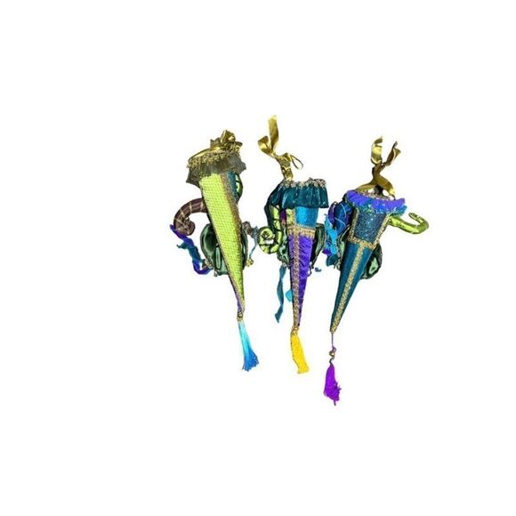 Katherine's Collection Kleski Alantini Harlequin Mardis Gras Hanging Cones Set o - Picture 5 of 6